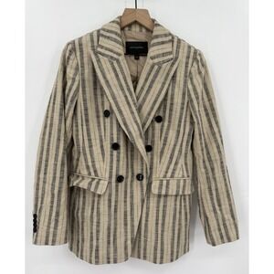 Banana Republic Blazer Womens 8 Beige Striped Cotton Textured Double Breasted